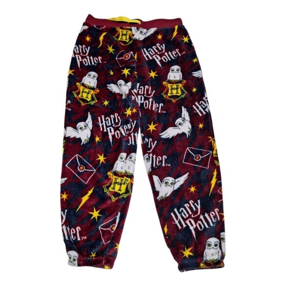 Harry Potter Pants Womens Medium Red Wizard Hogwarts Owl Hedwig Fuzzy Pajama - Picture 1 of 7